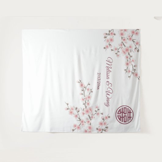 Kersenbloesems Chinese bruiloft achtergrond Wandkleed (Voorkant (horizontaal))