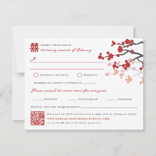 Kersenbloesems & Dubbel Geluk Chinees Huwelijk RSVP Kaartje