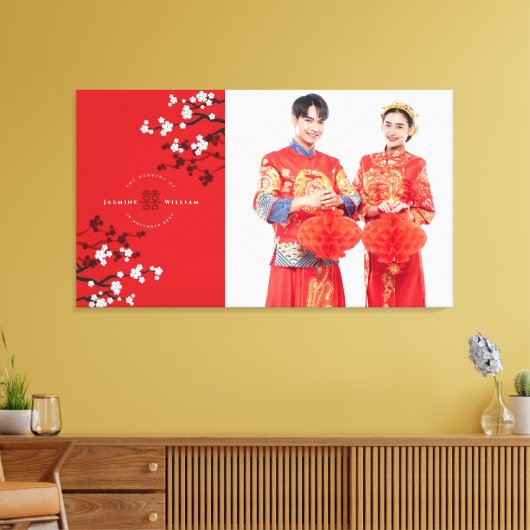 Kersenbloesems & Dubbel Geluk Trouwfoto Canvas Afdruk (Insitu (Woonkamer))