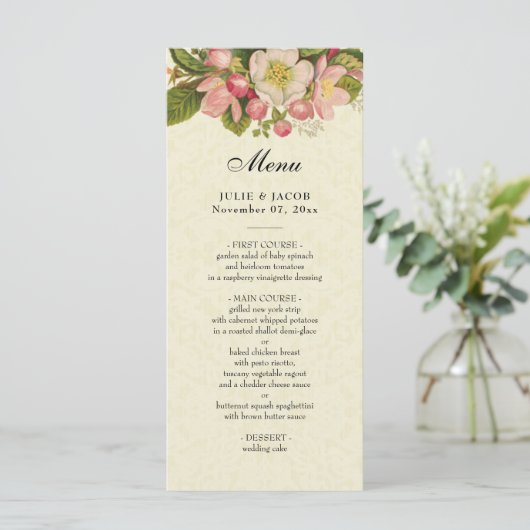 kersenbloesems Elegant kanten bruiloft Menu (Staand voorkant)
