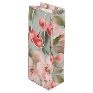 Kersenbloesems en kersen Lente Kunst Wijn Cadeautas