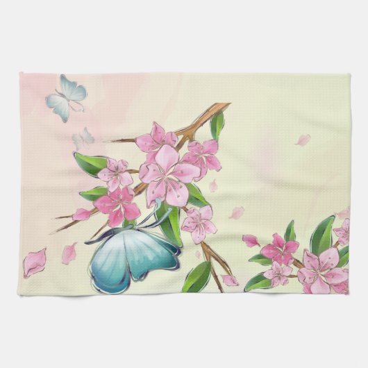 Kersenbloesems en vlinders Amerikaanse MoJo Kit Theedoek (Horizontaal)