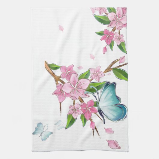 Kersenbloesems en vlinders Amerikaanse MoJo Kit Theedoek (Verticaal)