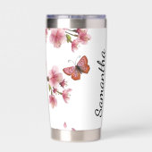 Kersenbloesems en vlinders gepersonaliseerd geïsoleerde drinkbeker (Achterkant)