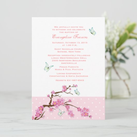 Kersenbloesems en Vlinders Uitnodiging (Staand voorkant)