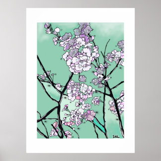 Kersenbloesems in de Wind – Minimale Bloemkunst Poster