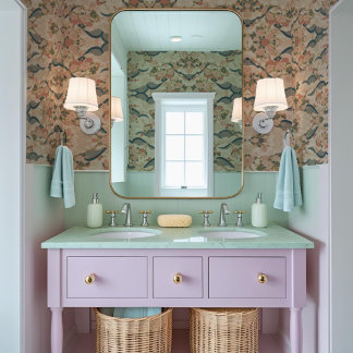 Kersenbloesems, Kanji in roze, blauw en goud Behang