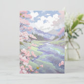 Kersenbloesems pastel Waterverf landschap Feestdagenkaart (Staand voorkant)
