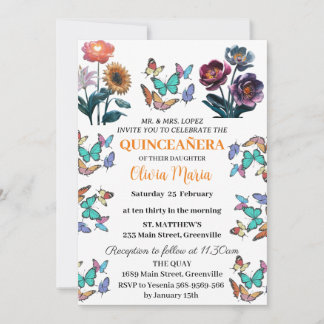 Kersenbloesems Roze Goud Vlinders Quinceañera Kaart