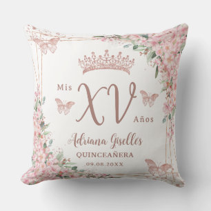 Kersenbloesems Roze Goud Vlinders Quinceanera Kussen