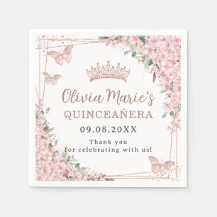 Kersenbloesems Roze Goud Vlinders Quinceanera Servet