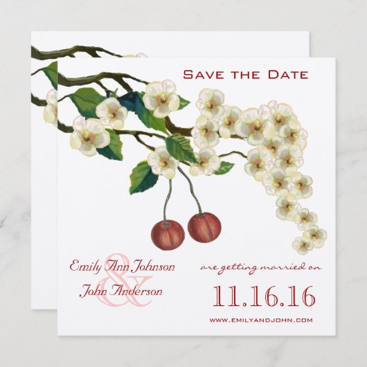 Kersenbloesems Tak Save the Date Kaart (Voorkant / Achterkant)
