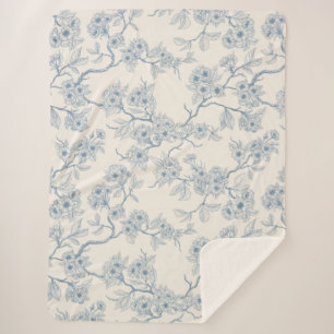 Kersenbloesemtakken in blauw en wit sherpa deken