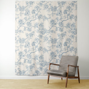 Kersenbloesemtakken in blauw en wit wandkleed