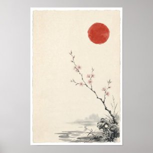Kersenbloesemtakposter Japanse inktwastechniek Poster