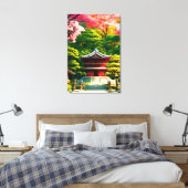 Kersenbloesemtempel canvas afdruk (Insitu (Slaapkamer))