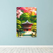 Kersenbloesemtempel canvas afdruk (Insitu (Houten vloer))