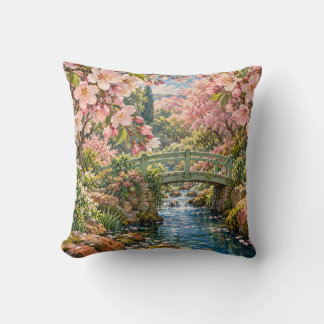 Kersenbloesemtuin Groene Brug Zonnige Stroom Kussen