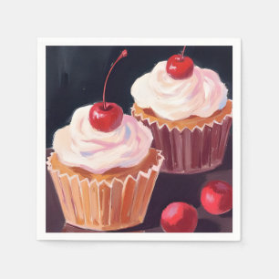 Kersencupcakes Viering Aquarel Schilderij Servet