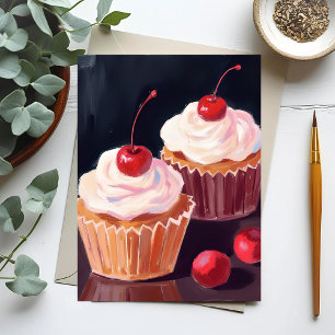 Kersencupcakes   Viering Aquarelschilderij Briefkaart