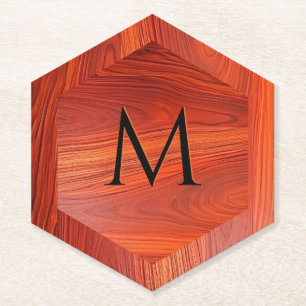 Kersenhout textuur aangepaste monogram. kartonnen onderzetters