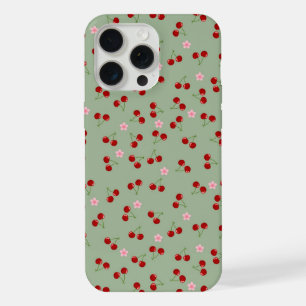 Kersenpatroon op groene achtergrond iPhone 15 pro max hoesje
