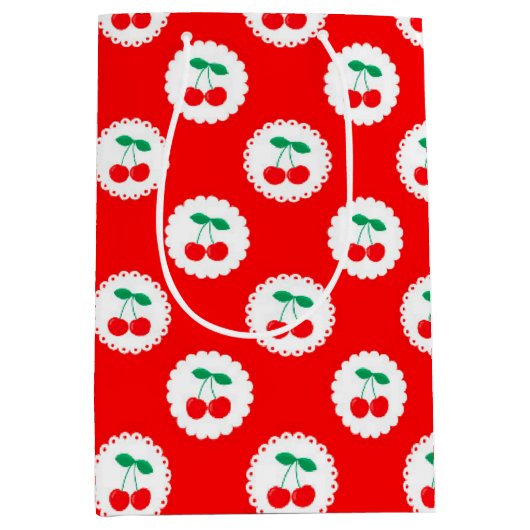 Kersenpatroon – Retro Fruit Cadeau & Decoratie Medium Cadeauzakje (Voorkant)