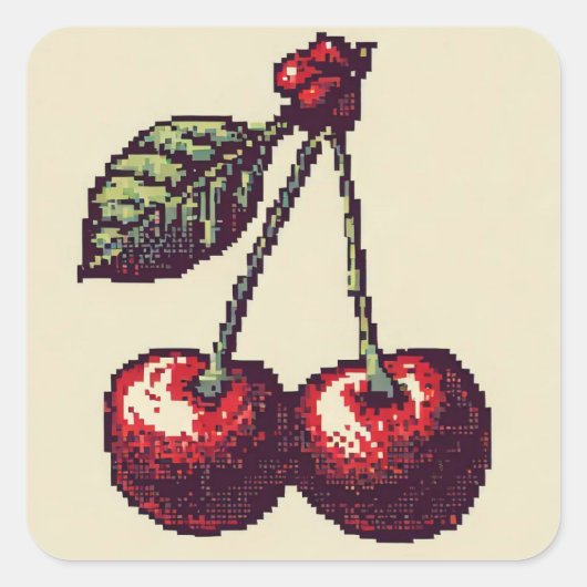 Kersenpixels Vierkante Sticker (Voorkant)