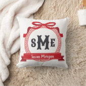 Kersenrode Griekse Sleutel Boog Monogram Kussen (Deken)
