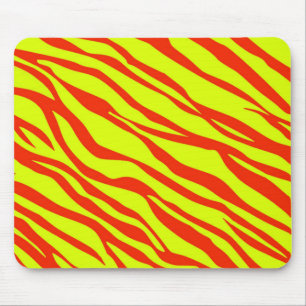Kersenrood en neon geel zebra gestreept muismat