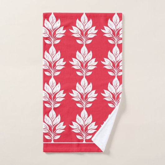 Kersenrood en wit Elegant Bladpatroon Bad Handdoek (Handdoek)