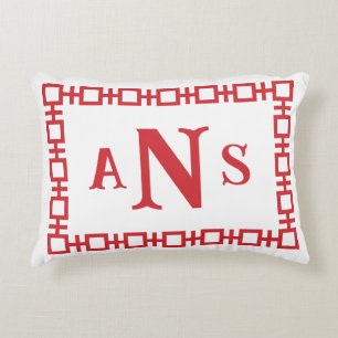Kersenrood vierkant Grieks sleutelmonogram Accent Kussen