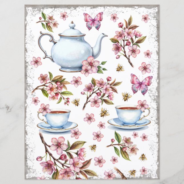 Kersenroze bloemenveld met thee (Voorkant)