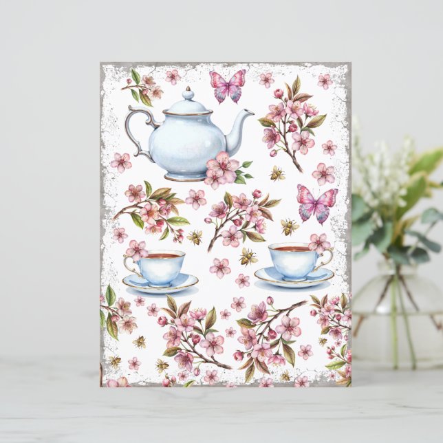Kersenroze bloemenveld met thee (Staand voorkant)