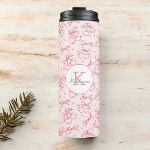 Kersenroze Roze Strikte Coquette Patroon Aangepast Thermosbeker