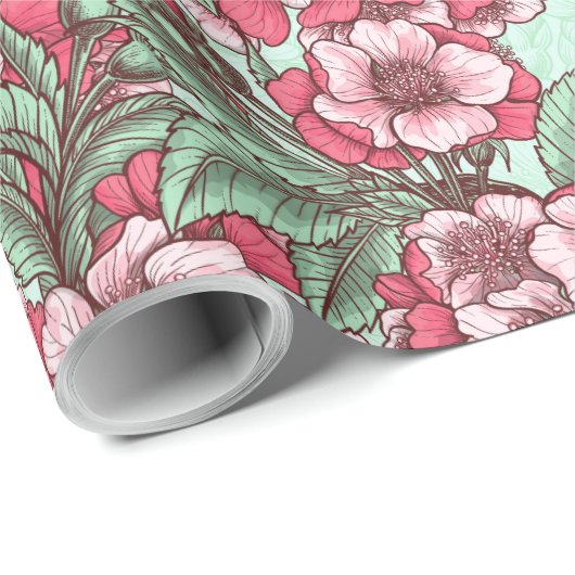 Kersensbloesem in roze en munt cadeaupapier (Rol Hoek)