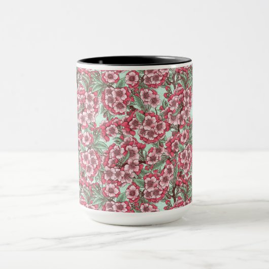 Kersensbloesem in roze en munt mok (Midden)