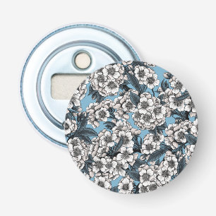Kersensbloesem in wit en blauw button flesopener