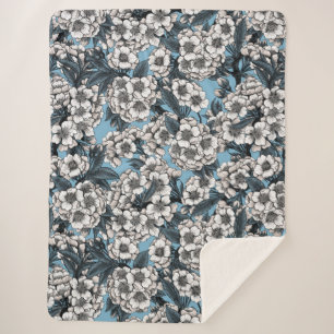 Kersensbloesem in wit en blauw sherpa deken