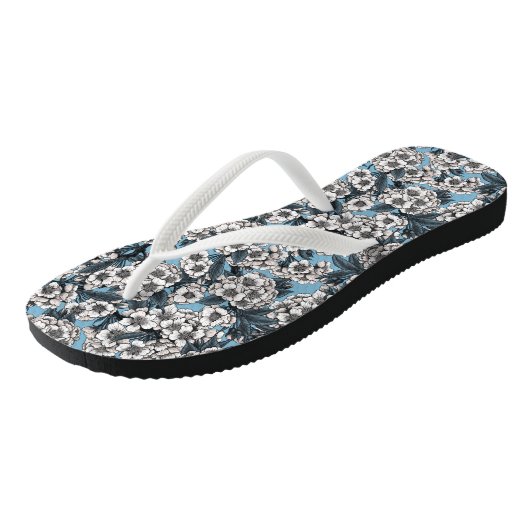 Kersensbloesem in wit en blauw teenslippers (Schuin)