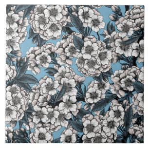 Kersensbloesem in wit en blauw tegeltje
