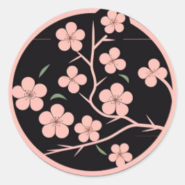 Kersensbloesem, minimalisme, roze ronde sticker