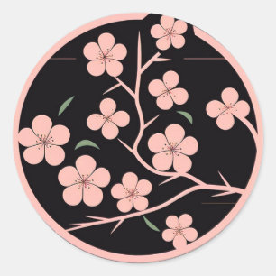 Kersensbloesem, minimalisme, roze ronde sticker
