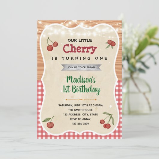Kersenshower verjaardagsfeest uitnodiging (Staand voorkant)
