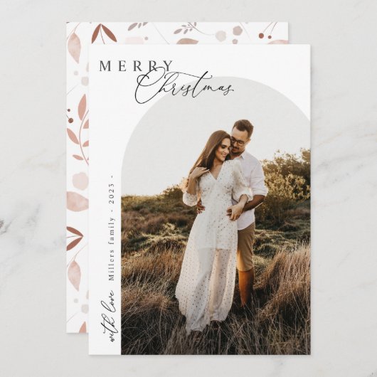 Kerst 1 foto Boog waterverf botanisch Holida Feestdagenkaart (Voorkant / Achterkant)