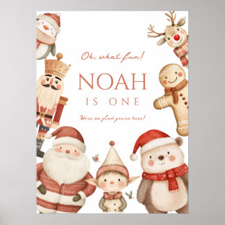 Kerst 1e Verjaardag Poster Teken voor Jongens Wint