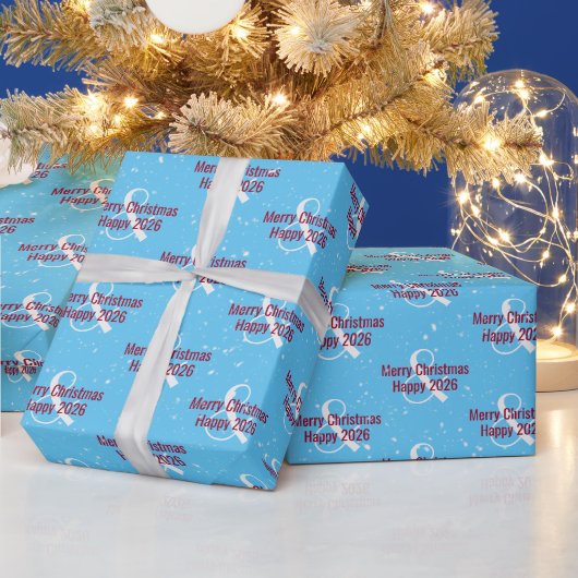 Kerst 2025 Tekst op Blauw Cadeaupapier (Feestdagen)
