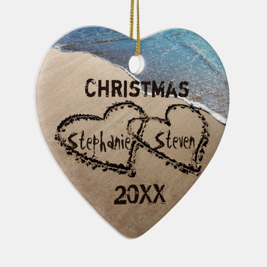 Kerst 20XX Twee harten in zand aangepaste Ornament (Rechts)
