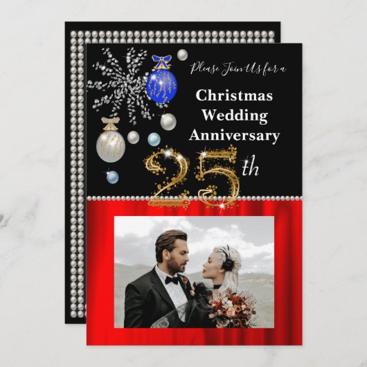 Kerst 25e bruiloft Jubileum zwart en goud Kaart (Voorkant / Achterkant)