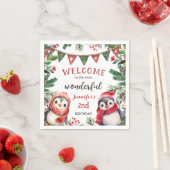 Kerst 2e Verjaardag Schattigee Pinguïn Winterfeest Servet (Insitu)